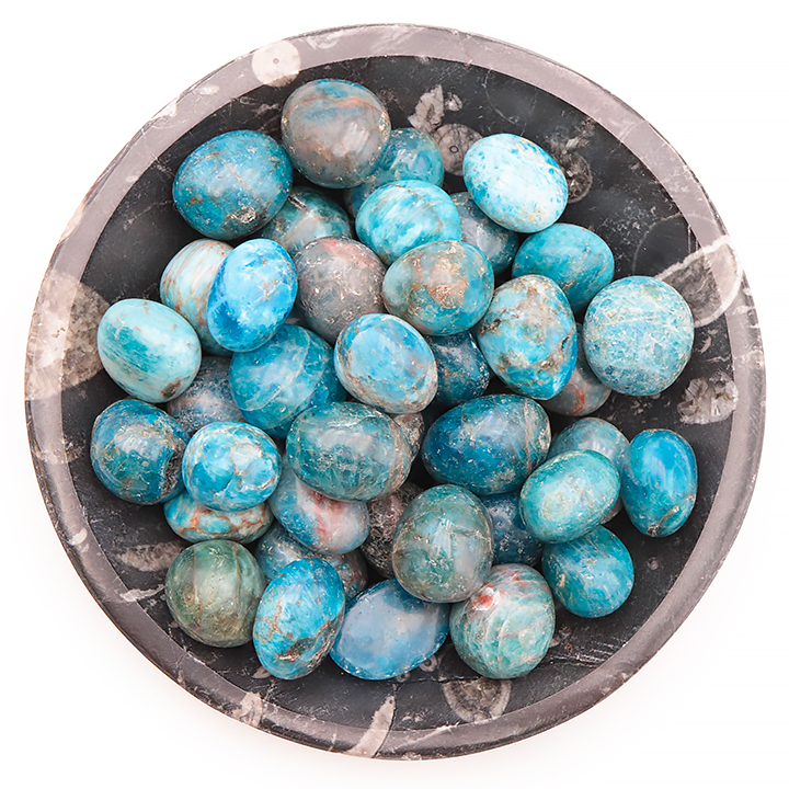Bol de pierres roulées apatite bleue