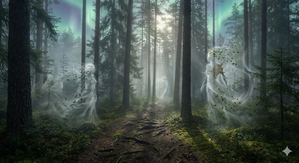 Forêt boréale brumeuse légende amérindienne pierre des fées