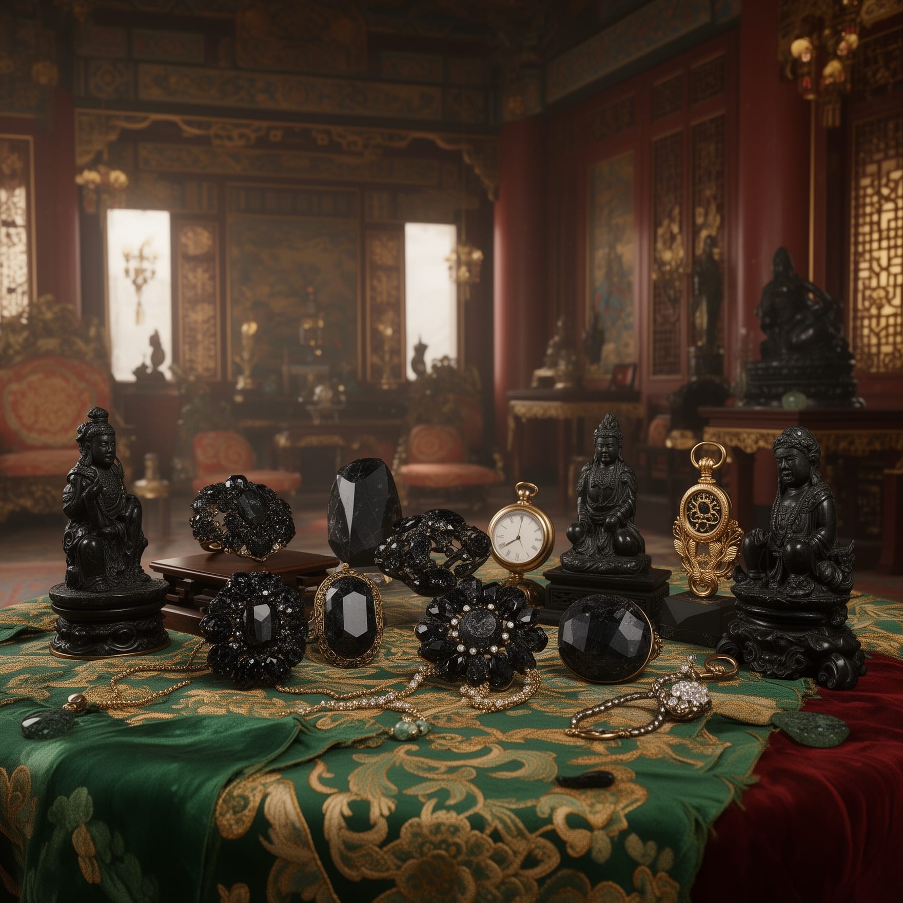 Collection de bijoux anciens en tourmaline noire