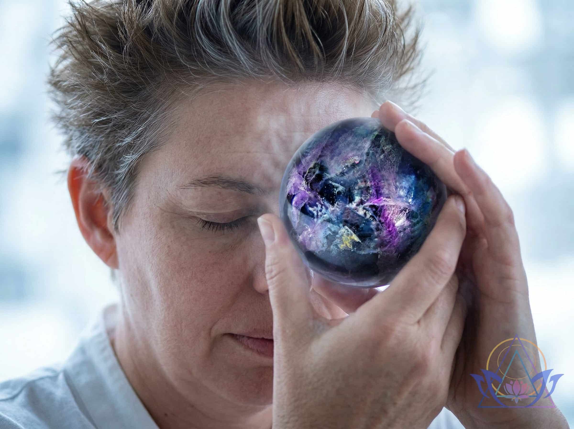 Utilisation d'une sphère de fluorite sur le front pour clarifier les pensées et dissiper le brouillard mental.