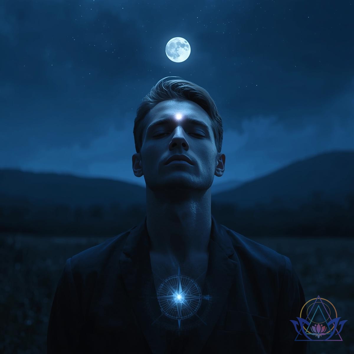 Ciel nocturne étoilé et lumière pure illustrant le troisième oeil.