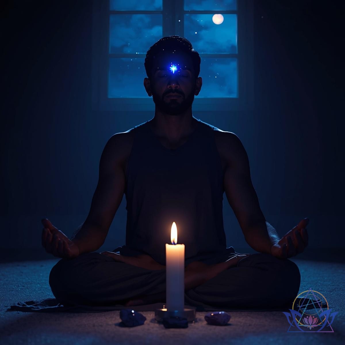 Femme pratiquant la contemplation d'une bougie.