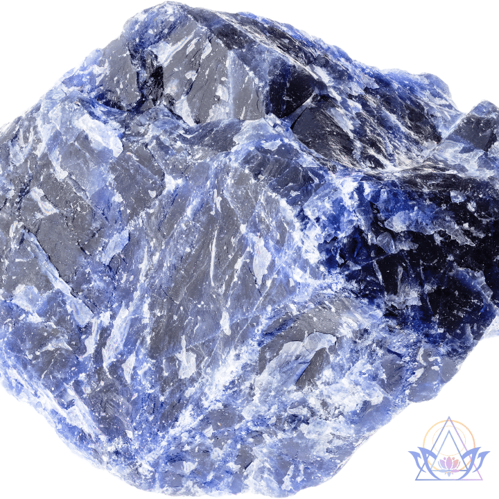 Pierre de sodalite bleue traversée de veines blanches